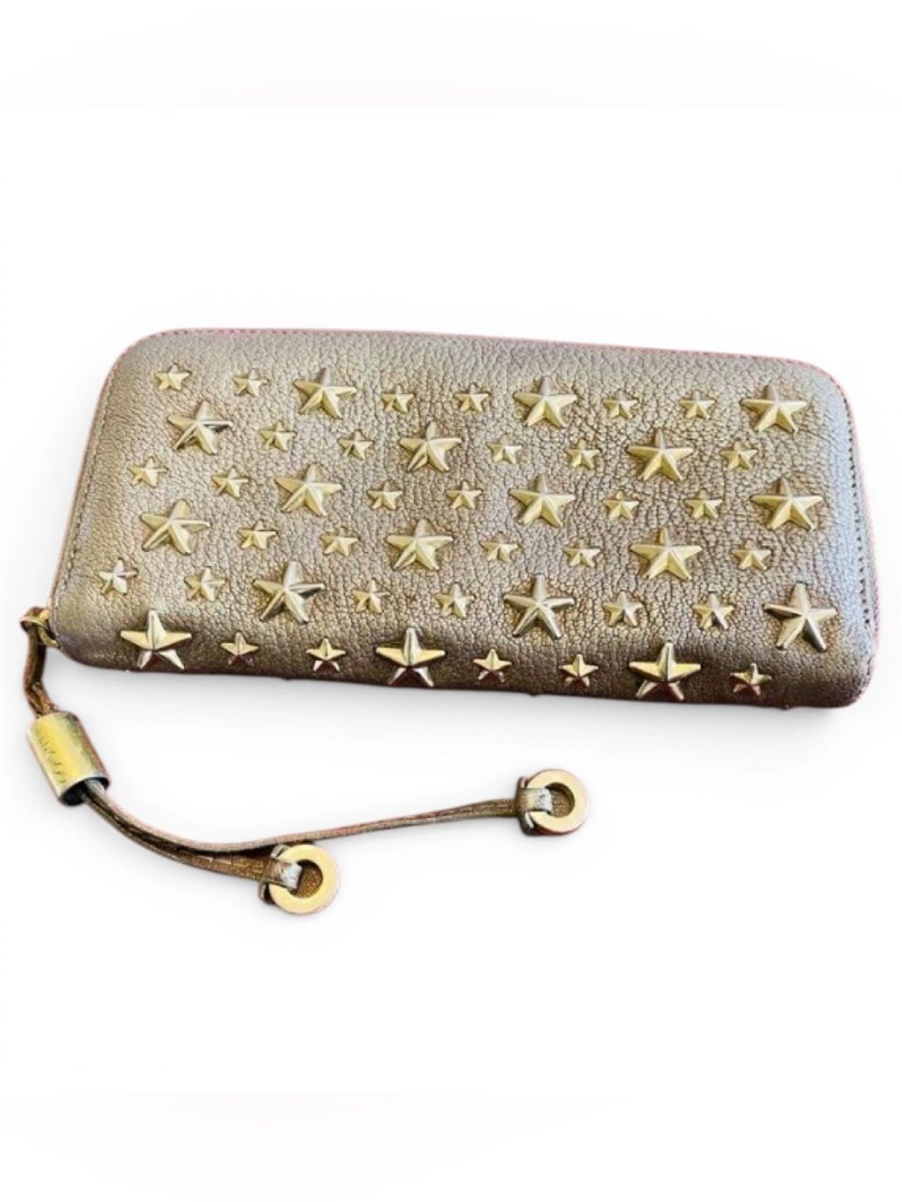 🛍️ Jimmy Choo Authentic Taupe Gold Star-Studded Long Wallet W Dust Cover